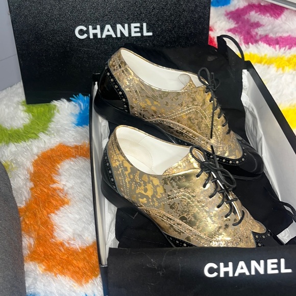 CHANEL Shoes - Chanel lace up gold and black shoes size 38 from the 2015 pre-spring collection